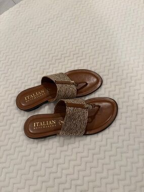 Italian Shoemakers Tan Braided Leather Slide Sandals